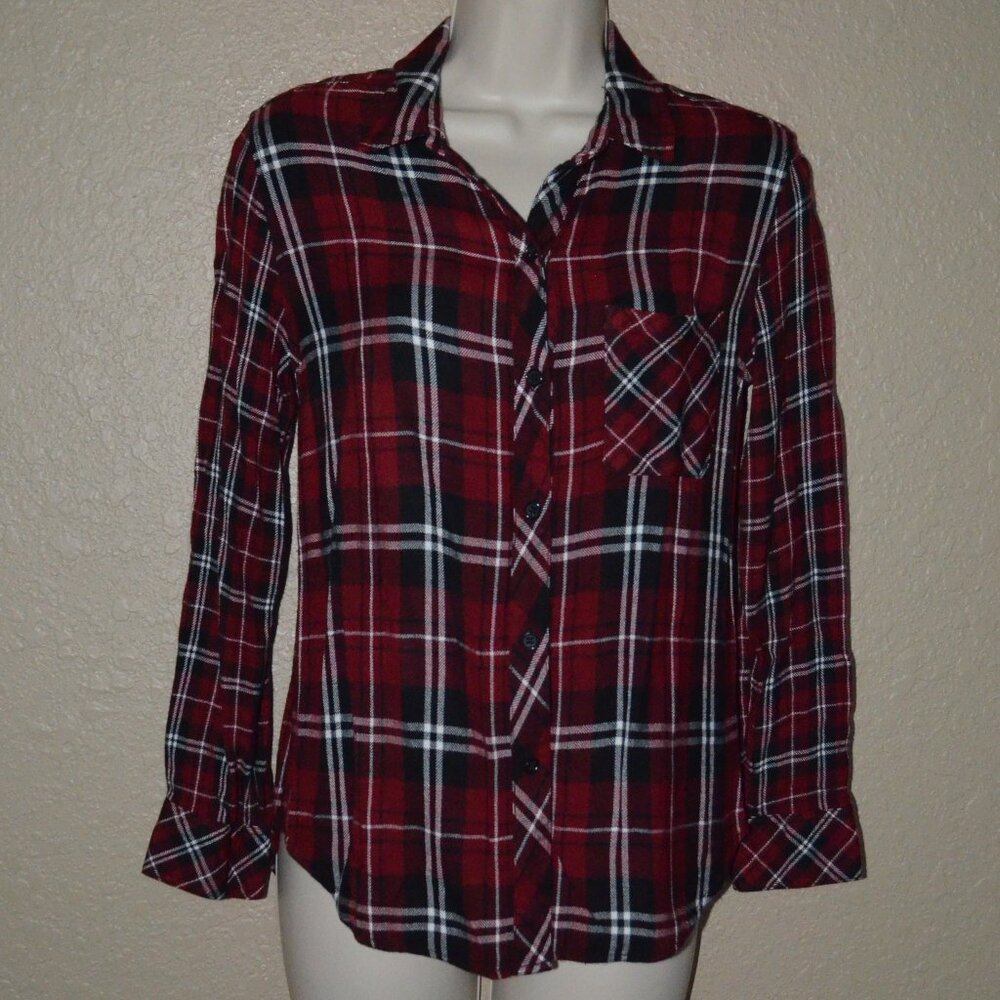 Sz XS Rails Maroon Plaid Long Sleeve Blouse